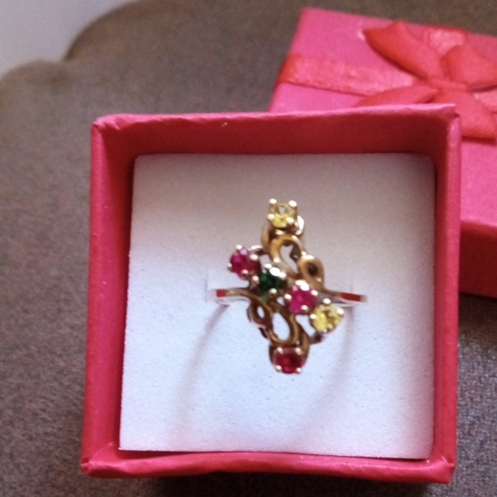 10k Gold Vintage Emerald Topaz Spinel Gemstone Ring